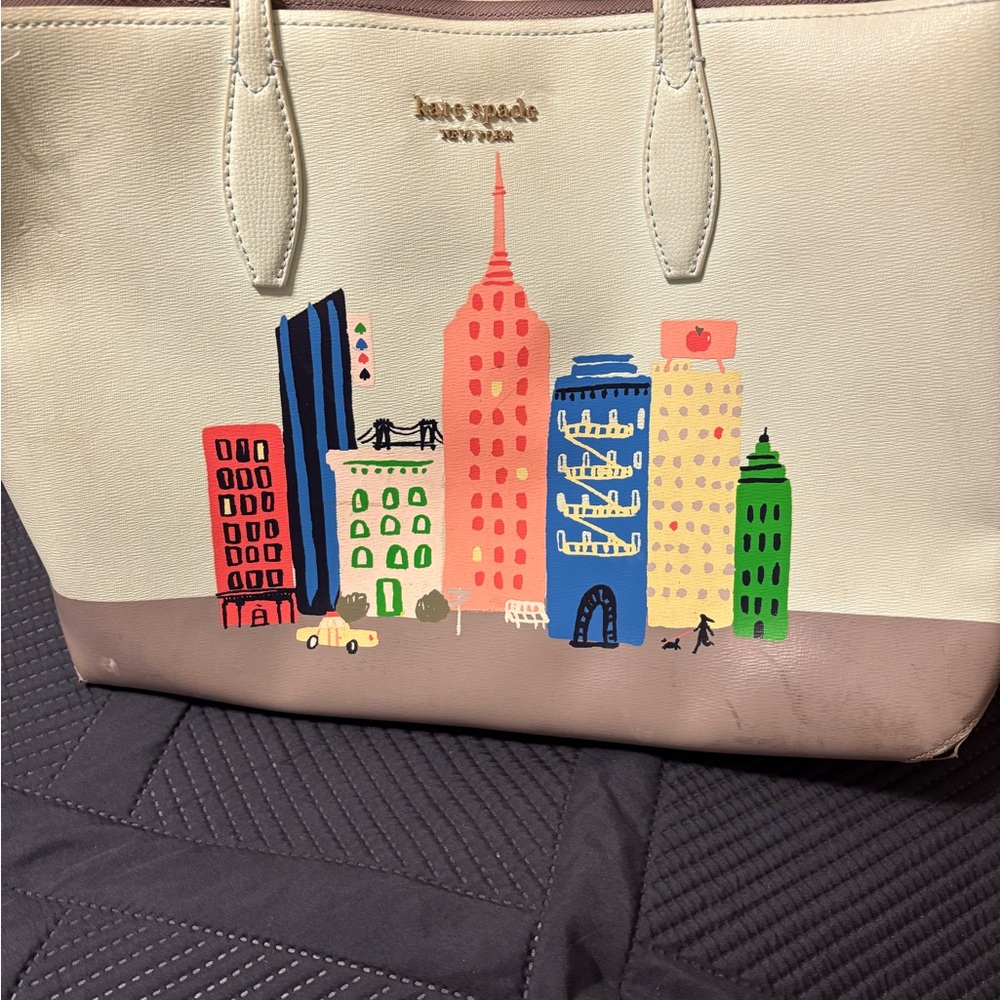 Kate Spade Colorful Cityscape Tote - Cream and Brown